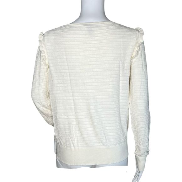 Ann Taylor Sweater Womens Large Cream Ruffle Trim Lightweight Neutral Minimalist - Picture 4 of 9